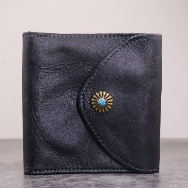 Vintage Mens Black Leather Billfold Leather Slim - Back View