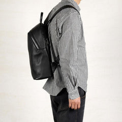 Fashion Leather Mens Cool Backpack Large Black Travel Backpack for men