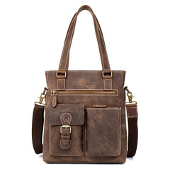 Casual Brown Leather 12 inches Shoulder Briefcase Work Bags Tote Bags for Men