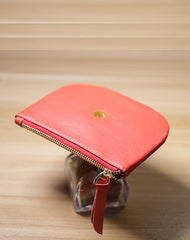 Slim Women Red Leather Zip Card Wallet Saddle Minimalist Coin Wallet Small Zip Change Wallet For Women