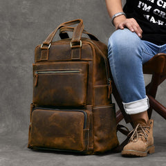 best large backpacks Vintage Brown Large Leather Backpack Men 16