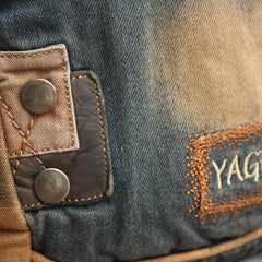 Denim Blue Mens 14 inches Backpack School Backpack Blue Jean Travel Backpack For Men - EverHandmade