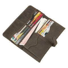 Coffee Leather Long Wallet for Men Checkbook Wallet Bifold Long Wallet With Coin Pocket For Men