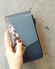 Cute Womens Patchwork Black Leather Card Wallet Card Clutch Wallet Zip Card Holder Wallet for Women