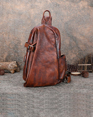 Cool Men's Leather Sling Bag Sling Pack Brown Leather Sling Backpack For Men