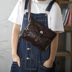 DISTRESSED BROWN LEATHER MEN'S Side BAG 10 inches MESSENGER BAG Leather Coffee Courier BAGs FOR MEN