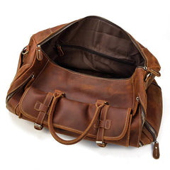 Cool Brown Leather Men's Overnight Bag Travel Bag Luggage Weekender Bag For Men