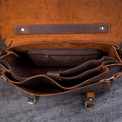 Brown Cool Leather 14 inches Briefcase Work Bag Business Bags Side Bag for Men