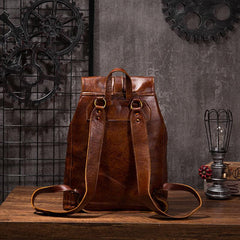 Coffee Cool Mens Leather Backpack Travel Backpacks Leather Hiking Backpack for Men