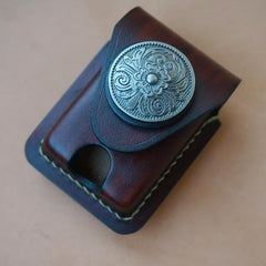 Coffee Handmade Leather Mens Armor Zippo Lighter Case Zippo Lighter Holder with Belt Loop for Men