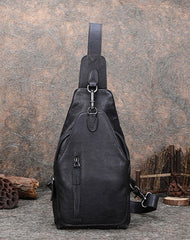 Brown Mens Sling Bag Vintage Leather Chest - Back View