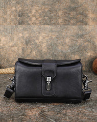 Vintage Leather Womens Box Shoulder Bag School - Back View