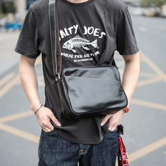Black Leather Mens Casual Small Courier Bags Messenger Bag Amber Brown Postman Bags For Men