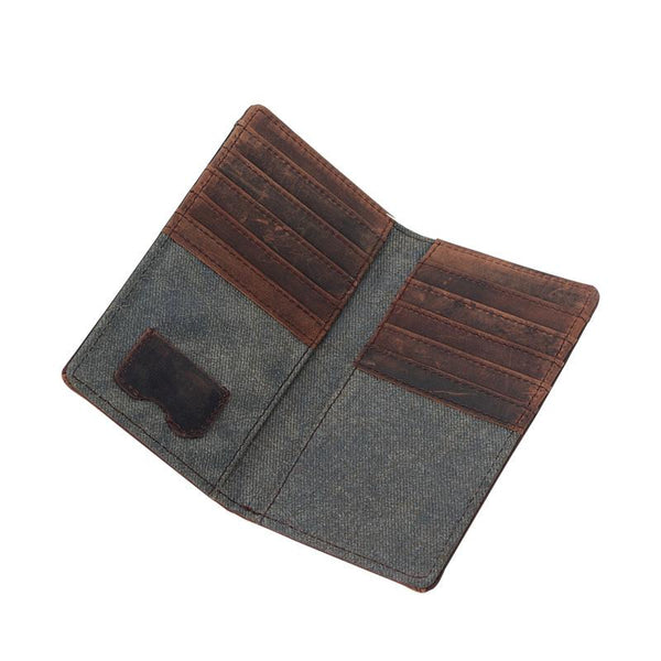 Casual Gray Canvas Leather Men's Long Wallet Bifold Cards Wallet Long Wallet For LST00891027