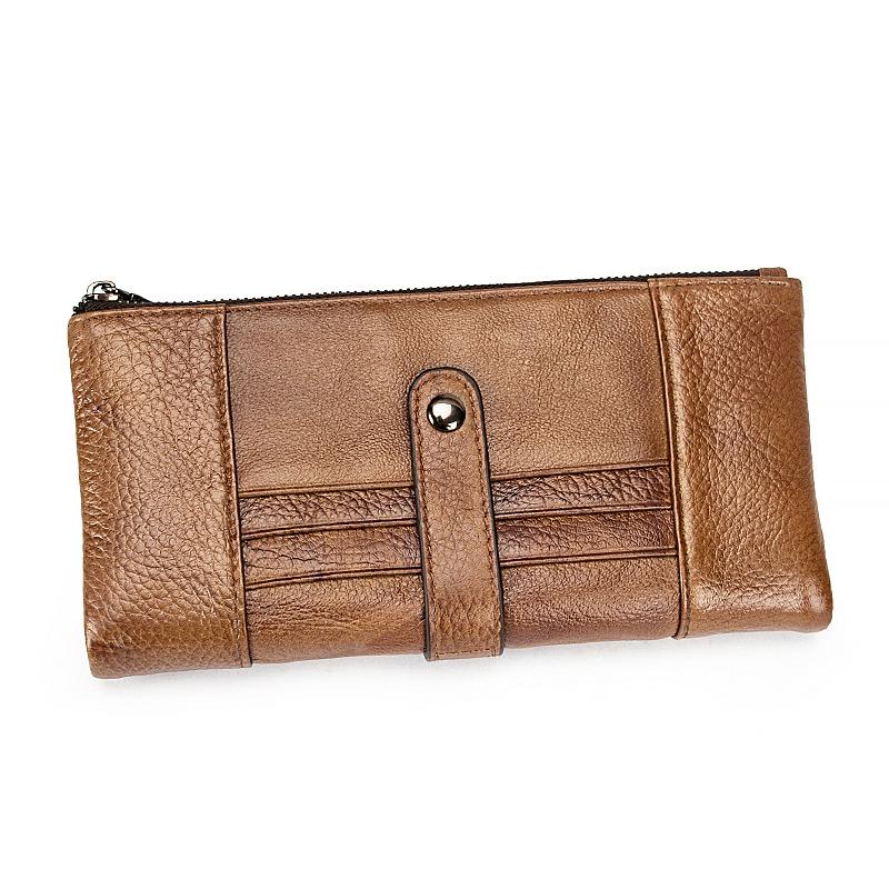 Brown Leather Long Wallet for Men Bifold - Open View