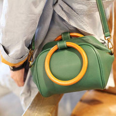 Small Green Satchel Circle Round Handle Bag Crossbody Purse - Annie Jewel