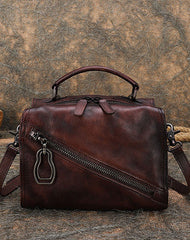 Best Brown Leather Womens Buston Handbag Handmade Cube Handbag Crossbody Purse for Ladies