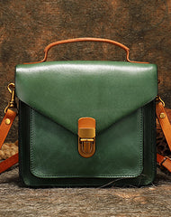 Vintage Tan Leather Womens Square Satchel Shoulder - Side View