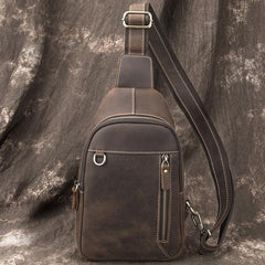 Simple Black Leather Sling Backpack Mens Sling Bag Vintage Sling Pack For Men