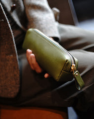Vintage Women Blue Leather Zipper Pencil Pouch Cosmetic Case Makeup Bag Wallet For Women