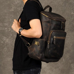 Leather Mens Cool Backpack Large Coffee Travel Backpack School Backpack for men