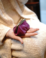 Vintage Women Leather Coin Wallet Frame Clasp Coin Pouch Change Wallet For Women