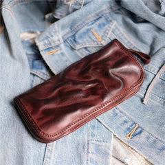 Vintage Brown Leather Men's Long Wallet Black Clutch Wallet Zipper Long Wallet For Men