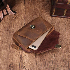 Cool Brown Mens Leather Belt Bag Belt Pouch Cell Phone Holster Waist Bags For Men