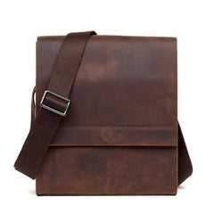 Dark Brown Casual Leather 8 inches Shoulder Vertical Postman Bag Messenger Bags Courier Bag for Men