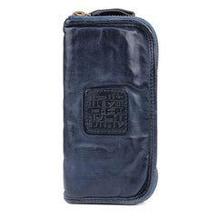 Handmade Leather Mens Cool Black Long Leather Wallet Brown Zipper Clutch Wallet Phone Bag for Men