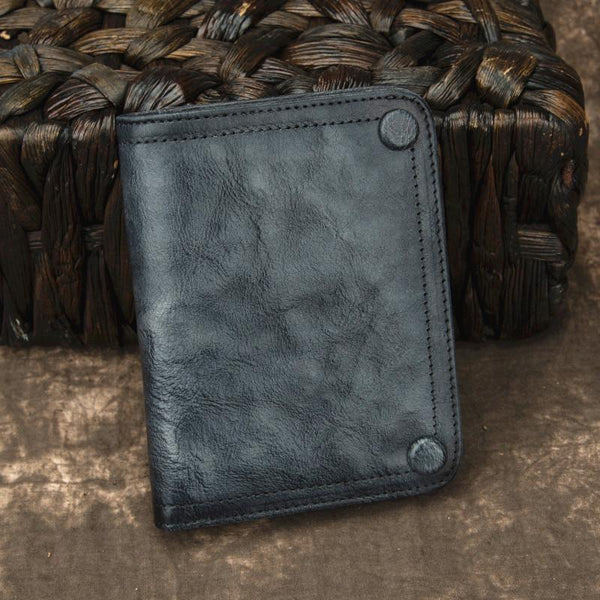 Brown Vintage Bifold Wallet Leather Mens Blue - Back View