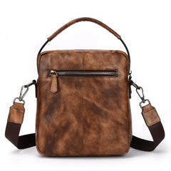 Vintage Brown Leather Men's Small Side Bag Vertical Business Messenger Bag Courier Bag For Men