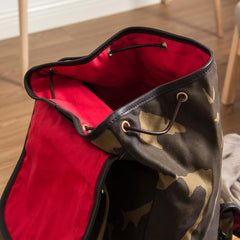 Camouflage Canvas Leather Mens Large 14'' Laptop Backpack College Backpack Hiking Backpack for Men