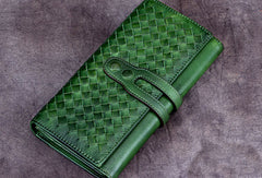 Genuine Leather Wallet Long Wallet Woven Wallet Purse For Men Women - EverHandmade