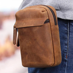 Cool Brown Leather Men's Cell Phone Holster Brown Belt Bag Waist Bag Belt Pouch For Men
