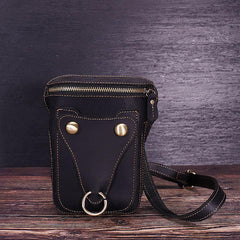 Black LEATHER MENS Belt Pouch Ox Mini Messenger Bag Belt Holster Waist Bag For Men