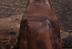 Cool Leather Mens Chest Bag Sling Bag Vintage Leather Sling Bags for Men - EverHandmade