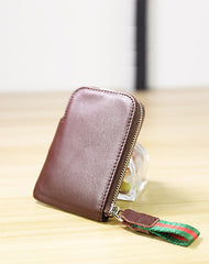 Women Leather Mini Zip Wallet Green Billfold Slim Coin Wallet Small Zip Change Wallet For Women