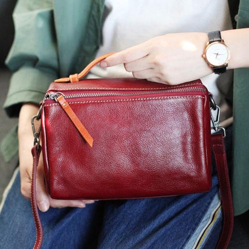 Red Satchel Handbag Leather Square Crossbody Bag Purse - Annie Jewel
