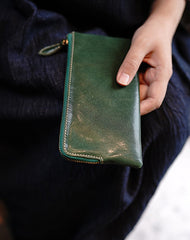 Cute Women Green Zip Leather Wallet Zip Clutch Wallet Slim Zip Wallet For Women