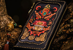 Handmade leather Chinese Monster biker wallet long wallet black leather men phone - EverHandmade