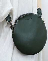 Cute Round LEATHER Small Side Bag Green WOMEN Circle SHOULDER BAG Small Crossbody Purse FOR WOMEN