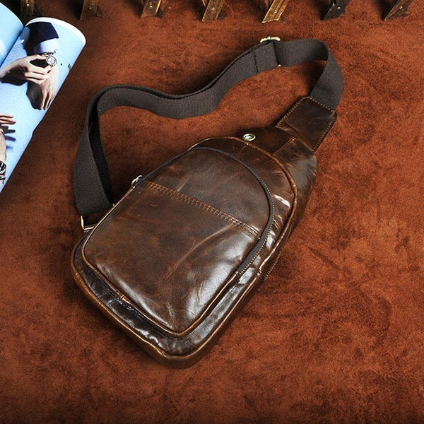 Cool Coffee Leather Chest Bag Sling Bag Sling Crossbody Bag One Shoulder Backpac FY01292076