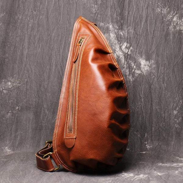 Cool Brown Leather Men's Sling Bag Sling - Back View