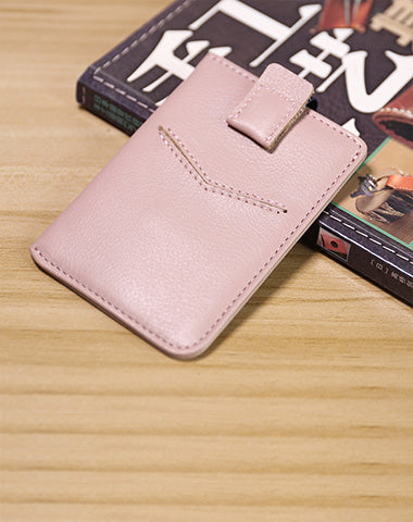 Slim Womens Pink Leather Card Holder Wallet Vertical RFID Minimalist Card Holders Wallet for Ladies