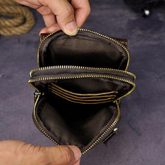 Fashion Leather Men's Belt Pouch Cell Phone Holsters Brown Mini Waist Bag For Men