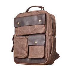 Waxed Canvas Leather Mens Backpack 14 inches Canvas Travel Backpack Canvas Computer Backpack for Men