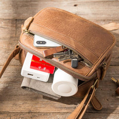 Brown Cool Leather Mens Side Bag Postman Bag Brown Small Messenger Bags Courier Bag for Men