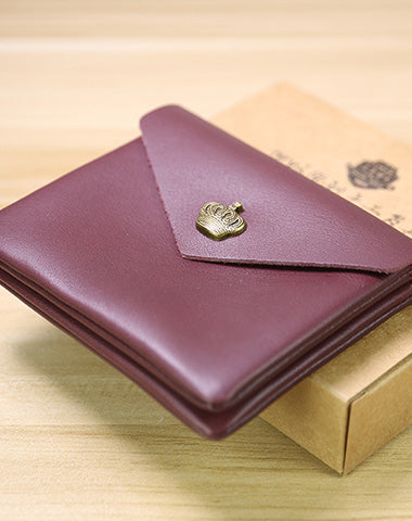 Cute Women Crown Wine Red Leather Mini Billfold Wallet Coin Wallets Slim Change Wallets For Women