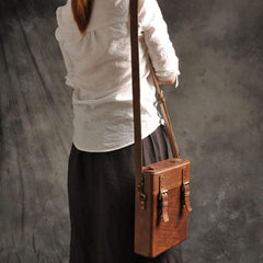 Handmade Vintage Coffee Leather Mens Messenger Bag Box Shoulder Bags for Men